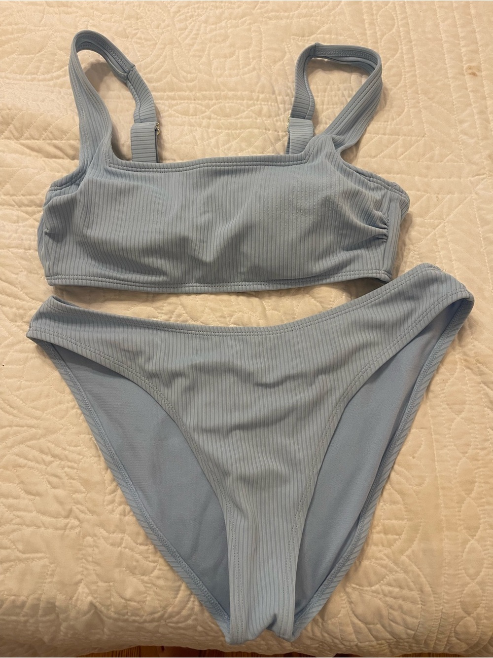 Classic Ribbed Light Blue Bikini Set